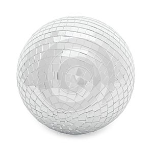 One shiny disco ball on white background