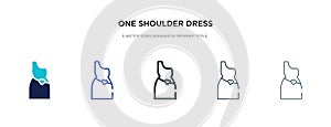 One shoulder dress icon in different style vector illustration. two colored and black one shoulder dress vector icons designed in