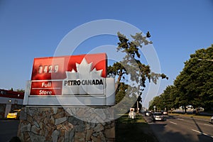 One side of Petro Canada gas station in Vancouver BC Canada.