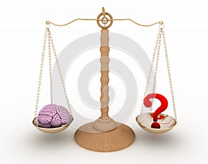 On one side of scale brain to another question-mark