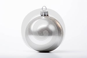 One silver christmas tree ball on white background