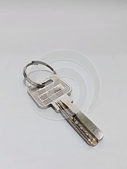 one silver metal keylock on a white background