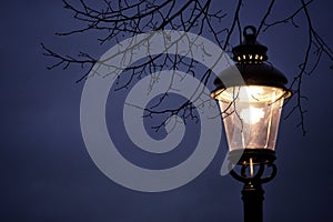 One singel street light durinh night