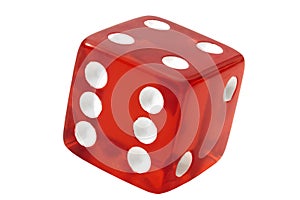 One single die used in the casino game of craps showing 4 on top isolated on white background with clipping path cutout concept