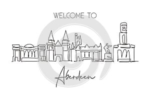 One single line drawing of Aberdeen city skyline, Scotland. Historical town landscape in the world. Best holiday destination wall