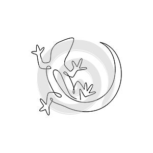 One single line drawing of adorable desert lizard reptile for company logo identity. Funny animal mascot concept for reptilian zoo