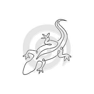 One single line drawing of adorable desert lizard reptile for company logo identity. Funny animal mascot concept for reptilian zoo