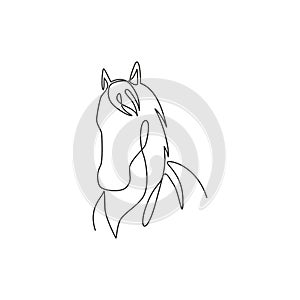 One single line drawing of beauty elegance horse head for company logo identity. Cute pony horse mammal animal symbol concept. photo