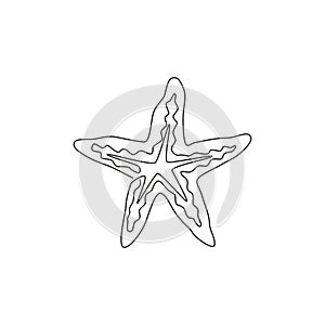 One single line drawing of beauty sea star for logo identity. Starfish mascot concept for asteroidea animal icon. Modern