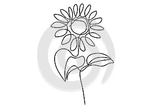 One single line drawing of beauty sunflower isolated on white background. Beautiful flower concept hand draw design vector