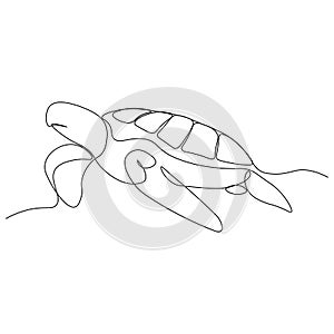 One single line drawing of big turtle for marine company logo identity. Adorable creature reptile animal mascot concept for photo
