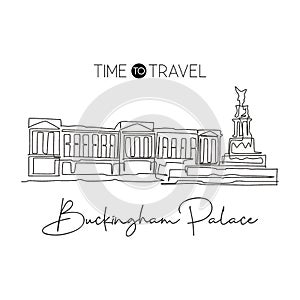 One single line drawing Buckingham Palace landmark. World famous iconic in London, England. Tourism travel postcard wall decor photo