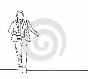 One single line drawing of businessmen wearing suit doing sprint race at running track to win competition. Business running