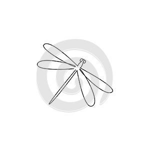 One single line drawing of cute dragonfly for company logo identity. Odonata animal mascot concept for insect lover club icon.