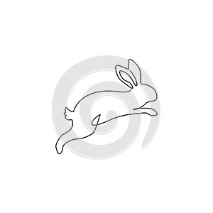 One single line drawing of cute jumping rabbit for brand business logo identity. Adorable bunny animal mascot concept for breeding
