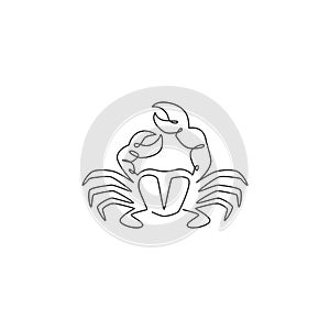 One single line drawing of cute little crab for logo identity. Healthy delicious taste seafood concept for Chinese restaurant icon
