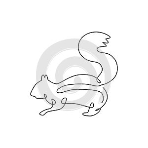 One single line drawing of cute squirrel for company logo identity. Business corporation icon concept from funny rodent animal