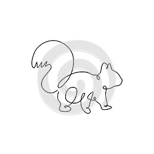 One single line drawing of cute squirrel for company logo identity. Business corporation icon concept from funny rodent animal