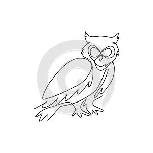 One single line drawing of elegant owl bird for company logo identity. Symbol of education, wisdom, wise, school, smart, knowledge