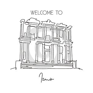 One single line drawing Ephesus Ancient landmark. World famous place in SelÃ§uk Ismir, Turkey. Tourism travel postcard wall decor