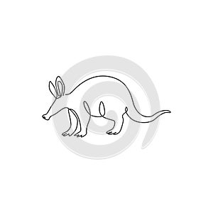 One single line drawing of exotic aardvark for company logo identity. Orycteropus animal mascot concept for national conservation