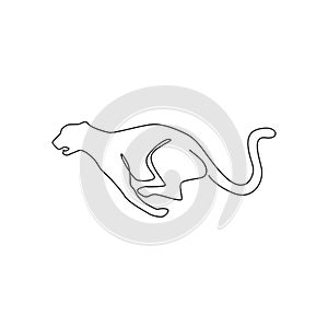 One single line drawing of jump running cheetah for hunting club logo identity. Strong leopard mascot concept for conservation