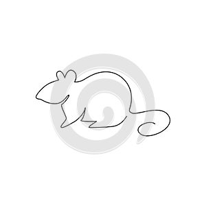 One single line drawing of little cute funny mouse for logo identity. Adorable rodent rodent mascot concept for animal icon.