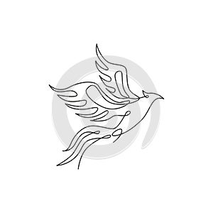 One single line drawing of luxury phoenix bird for company logo identity. Business corporation icon concept from animal shape.