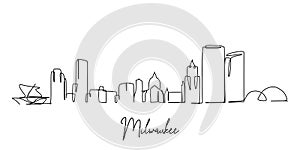 One single line drawing of Milwaukee city skyline, USA. Historical town landscape. Best holiday destination home wall decor poster