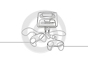 One single line drawing of retro old classic console video game machine. Vintage arcade game item concept continuous line draw