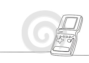 One single line drawing of retro old classic portable tetris game. Vintage game watch item concept continuous line graphic draw