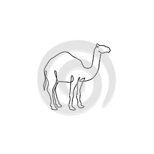 One single line drawing of strong desert Arab camel for logo identity. Cute mammal animal concept for livestock husbandry icon.