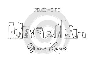 One single line drawing visit Grand Rapids city skyline, Michigan. World beauty town landscape. Best holiday destination. Editable