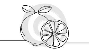 One single line drawing of whole healthy organic lemon for orchard logo identity.