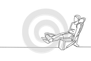 One single line drawing of young energetic man exercise with bench press in gym fitness center vector graphic illustration.