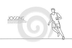 One single line drawing of young energetic man runner run relax vector illustration graphic. Individual sports, training concept.