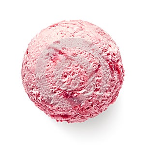 Single strawberry ice cream ball or scoop photo