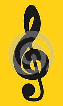 One single treble clef musical note symbol yellow backdrop
