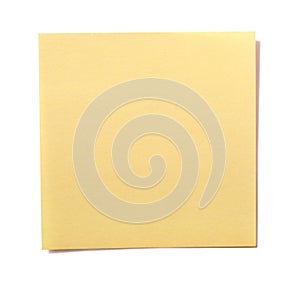 One single yellow square sticky post note isolated on white