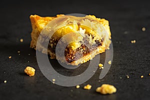 one slice of christmas mince pie closeup