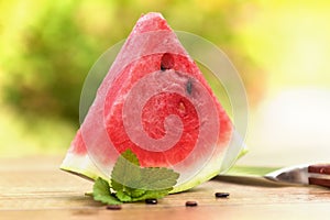 One slice of delicious watermelon - summer refreshment snack