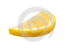 One slice of lemon citrus fruit isolated on white background. Lemon slice with shadow