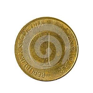 One slovenian tolar coin 1993 isolated on white background