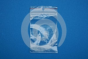 One small transparent empty plastic cellophane bag