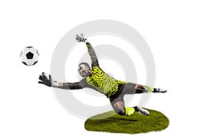 One soccer player goalkeeper man catching ball