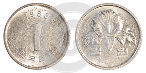 one south korean won coin