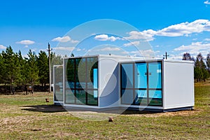 One-storey modular houses with large panoramic Windows. Russia. House of sandwich panels