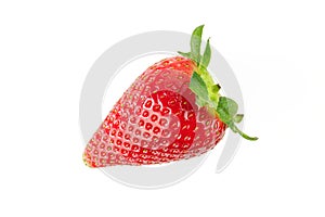 One strawberry isolated on white background. Red fruit