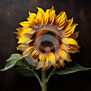 One sunflower on a dark background close up
