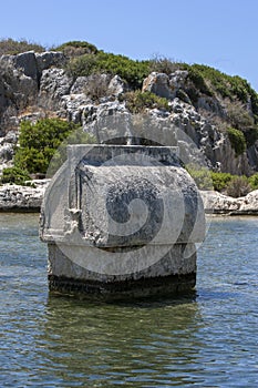 One of the sunken Lycian tombs at the ancient city of Simena in Turkiye.
